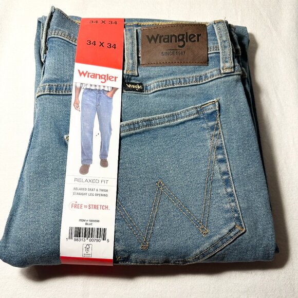 Wrangler Men's Jeans Size 34X34 Blue Free To Stretch Relax Fit Casual Denim NEW - Picture 16 of 16